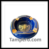 Load image into Gallery viewer, close up Cohiba style luxury ashtray ceramic red gold cigar accessory premium design
