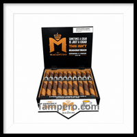 Load image into Gallery viewer, Open box of M by Macanudo Espresso with Cream Toro cigars featuring distinctive Natural and Maduro barber pole wrappers.

